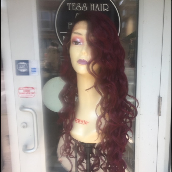 Wig Lacefront 30+ Long Burgundy Curly Wig main image 5